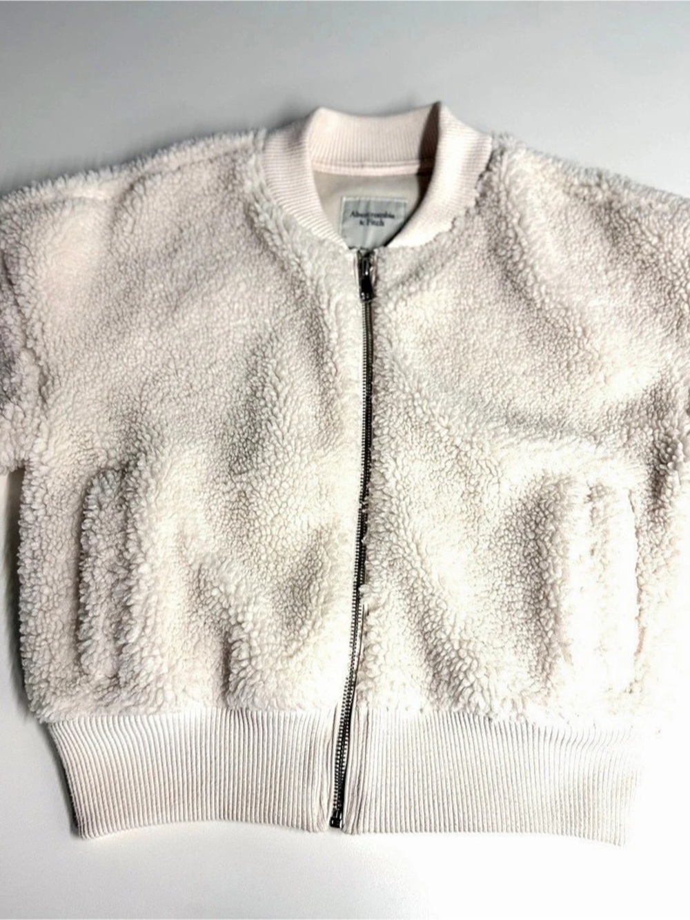 Abercrombie & Fitch Cream Sherpa Bomber Jacket